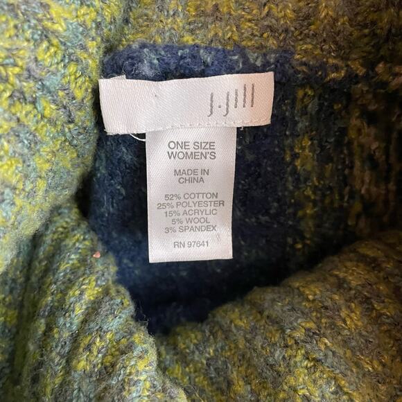 J Jill Cotton Wool Fair Isle Nordic Classic Poncho Sweater Blue Green One Size - Picture 9 of 10